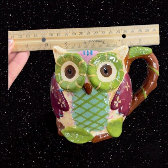 Pier 1 Ceramic Large Owl Coffee Cup Mug Multicolor Bird Whimsical 4.5”T 6”Wide - Picture 3 of 11